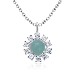 Green Quartz with CZ Crystal Silver Necklace SPE-5148